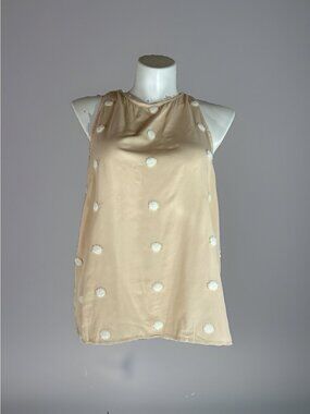 ePretty Chicago Sleeveless Blouse Womens XL Light pink W/ white fluff polka Dots